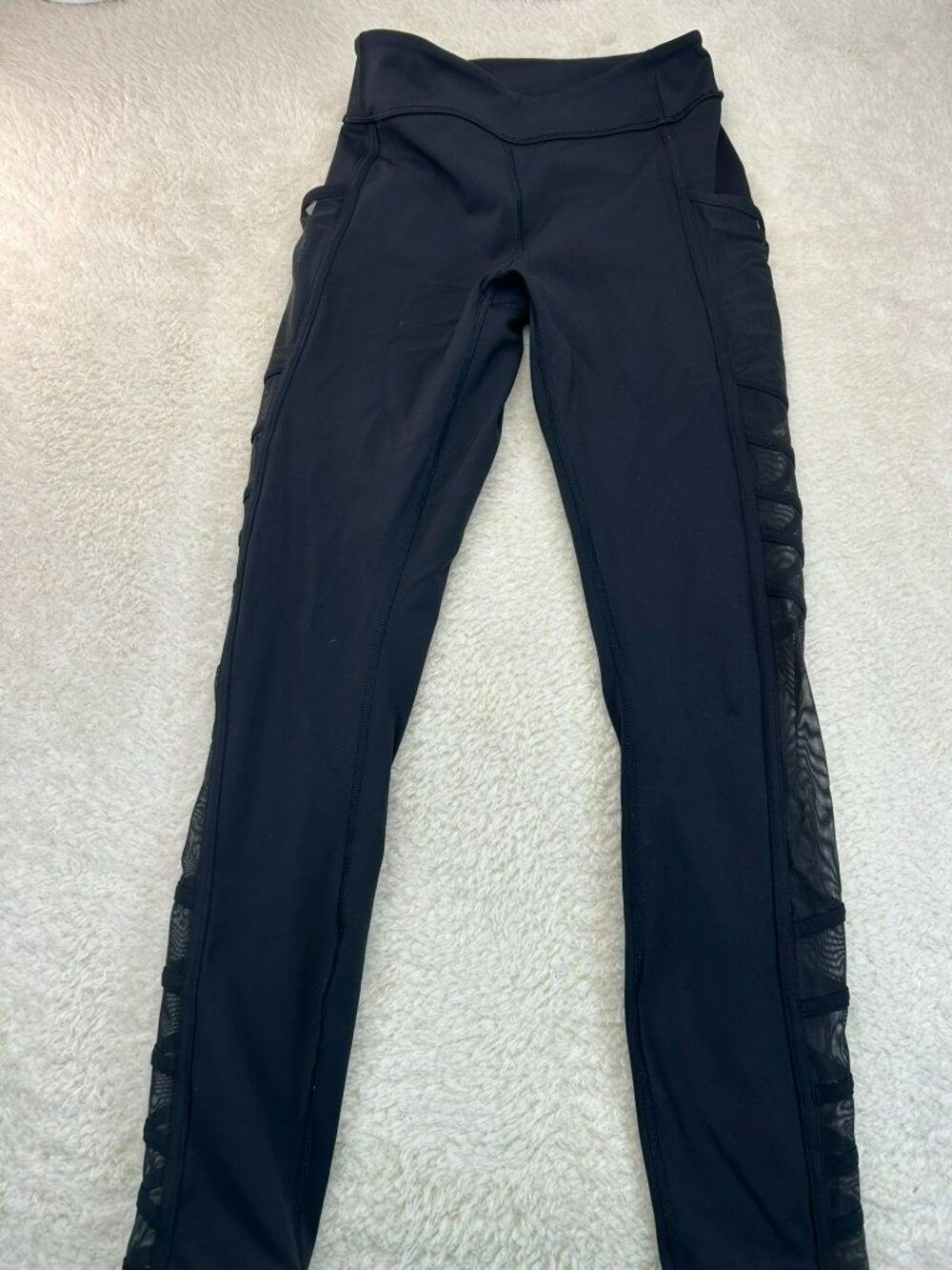 Lululemon Black High-Waisted Full-Length Leggings With Mesh Panel Details & Side - Picture 2 of 3